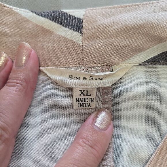 Sim & Sam Striped Tie Front Bouse Top Shirt XL Women's Pink Taupe Blue White - Picture 4 of 9